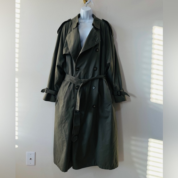 Vintage London Fog Green Double Breasted Trench Coat Size 42 - Picture 2 of 8